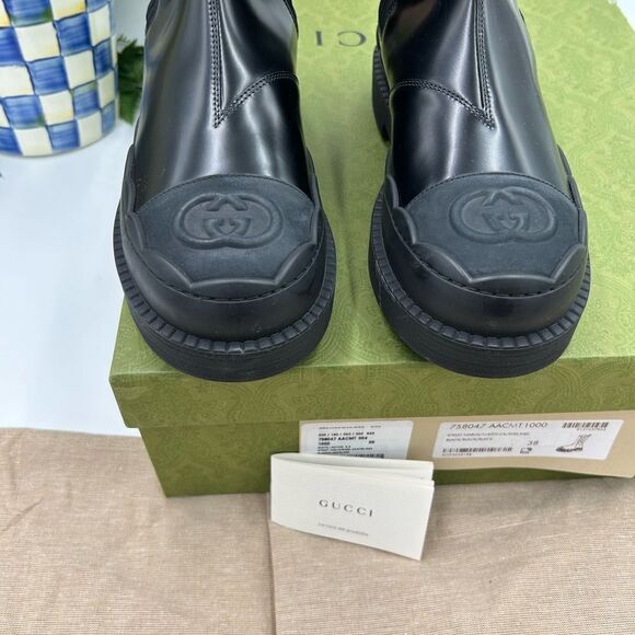 Women women’s Gucci interlocking G leather boots size 38 made in Italy - Picture 5 of 12